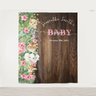 Rustic Pink Wild Safari Animal Welcome Baby Shower Tapestry