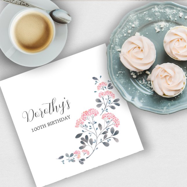 Rustic Pink Wildflower 100th Birthday Party Napkins (Creator Uploaded)