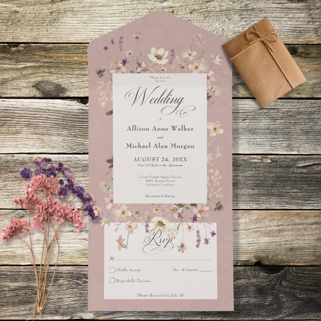 Rustic Pink Wildflower Frame No Dinner All In One Invitation (Creator Uploaded)