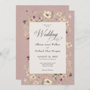 Rustic Pink Wildflower Frame Script Wedding Invitation