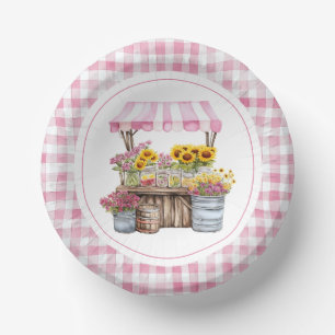 Rustic Pink Wildflower Sunflowers Farmers Market Paper Bowls