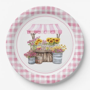 Rustic Pink Wildflower Sunflowers Farmers Market Paper Plates