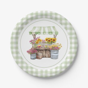 Rustic Pink Wildflower Sunflowers Farmers Market Paper Plates