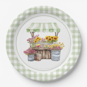 Rustic Pink Wildflower Sunflowers Farmers Market Paper Plates