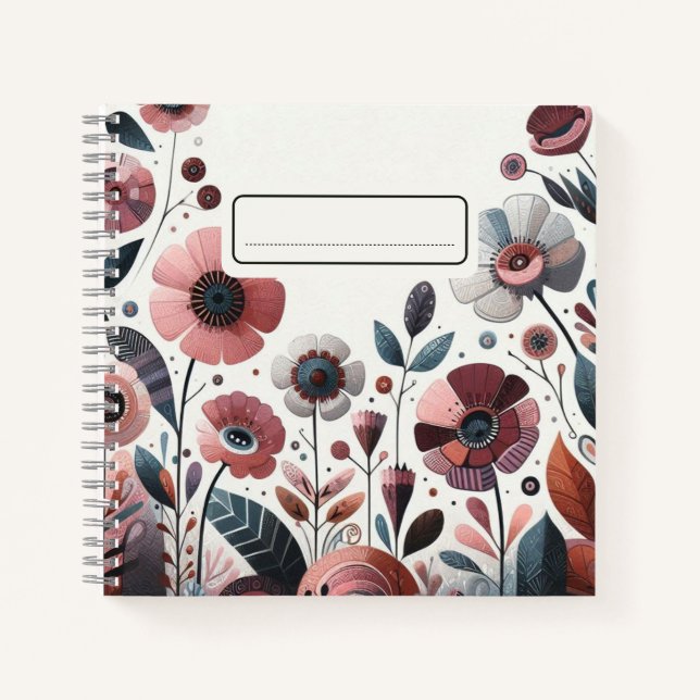  Rustic Pink Wildflower with Teal Accents Notebook (Front)