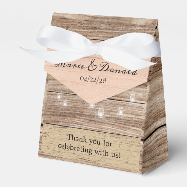 Rustic Pink Wood and Lanterns Favor Boxes (Front Side)