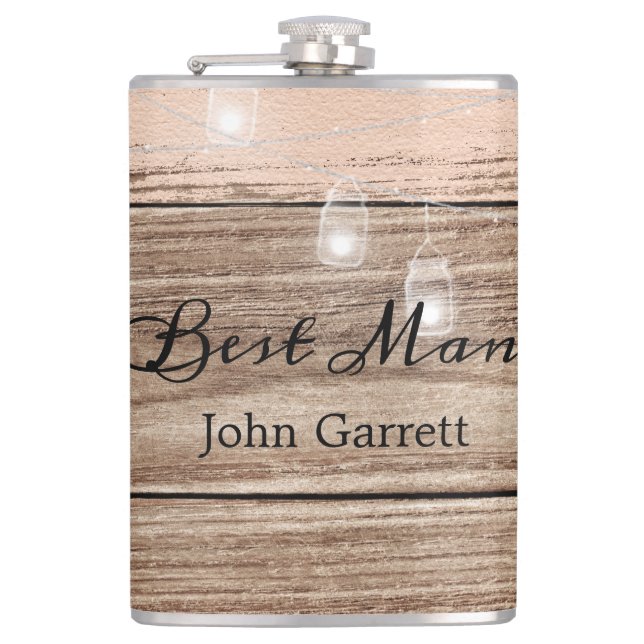 Rustic Pink Wood and Lanterns Flask (Front)