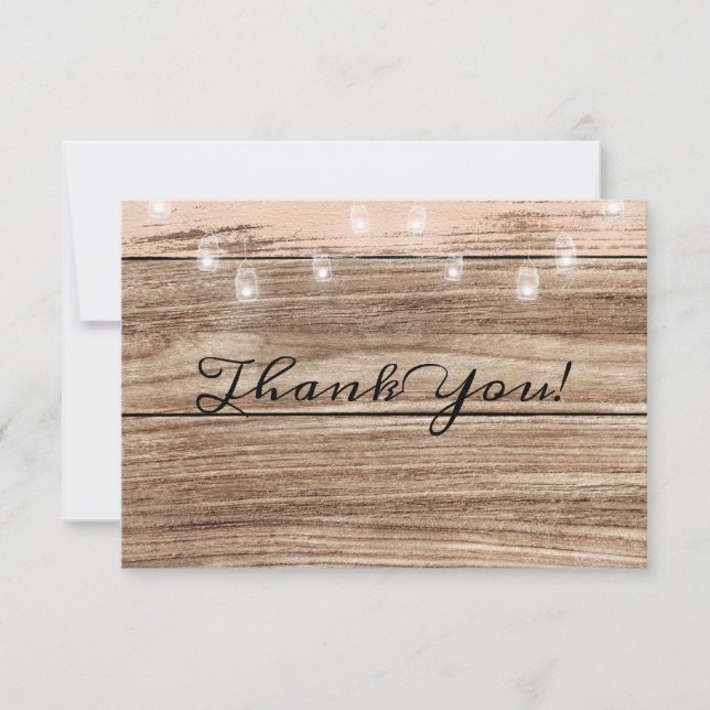 Rustic Pink Wood and Lanterns Thank You Card (Front)