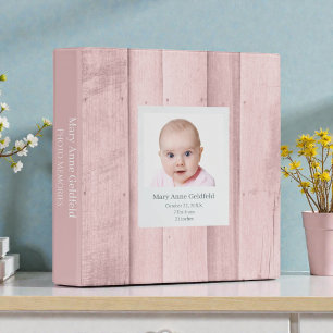 Rustic Pink Wood Custom Baby Photos 3 Ring Binder
