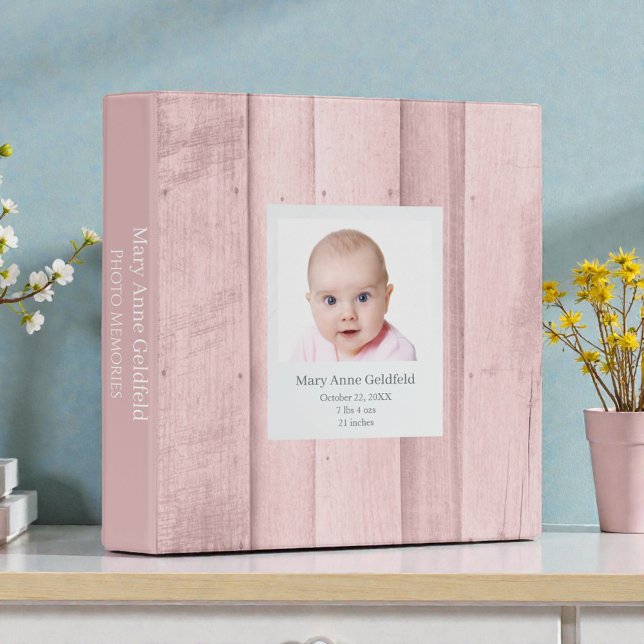 Rustic Pink Wood Custom Baby Photos 3 Ring Binder (Creator Uploaded)