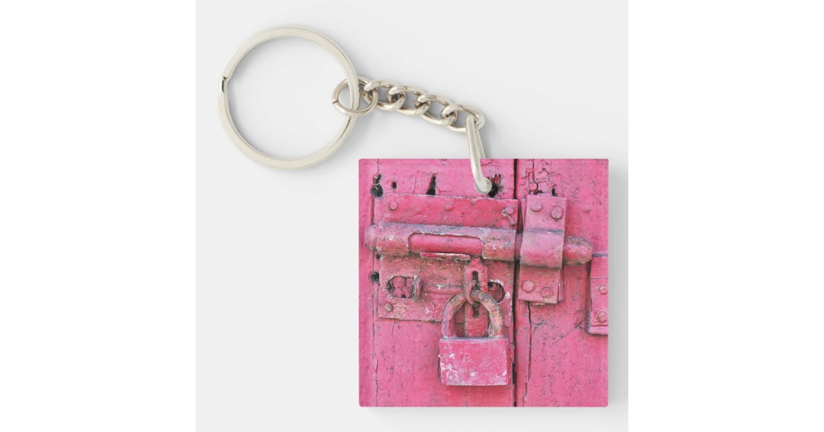 Rustic pink wood door and lock keychain | Zazzle