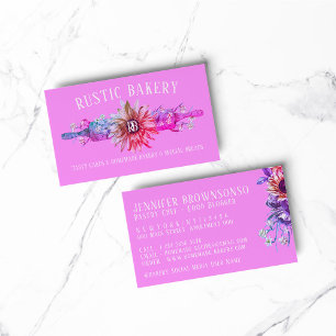 Rustic Pink Wood Rolling Pin Sunflower Bakery Business Card