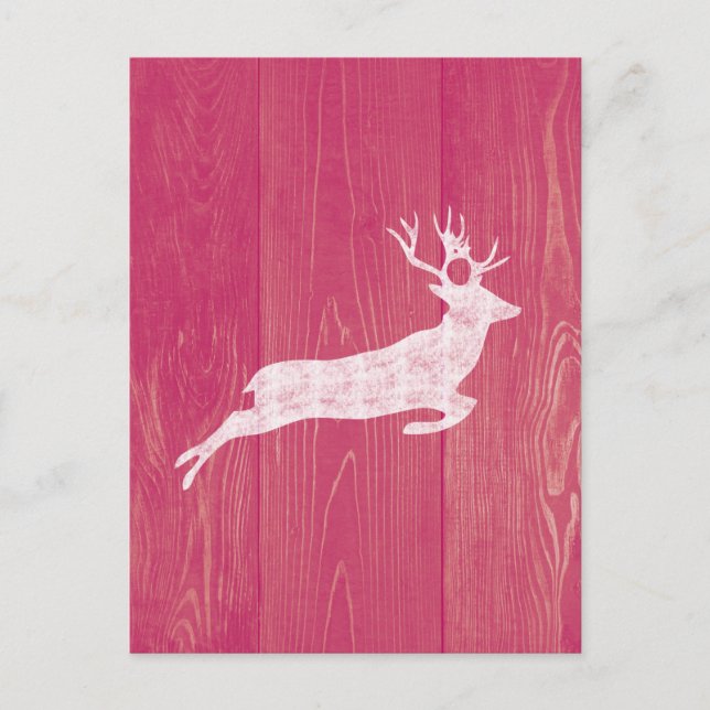 Rustic Pink Wood With Vintage Deer Postcards (Front)