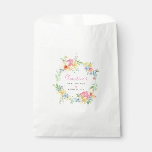 Rustic Pink Yellow Watercolor Floral Baby Shower Favor Bag