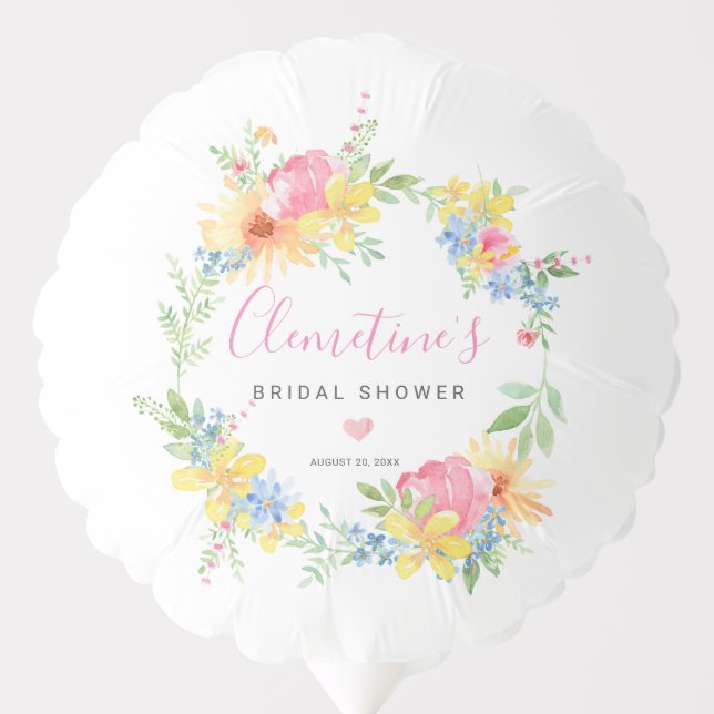 Rustic Pink Yellow Watercolor Floral Balloon (Front)