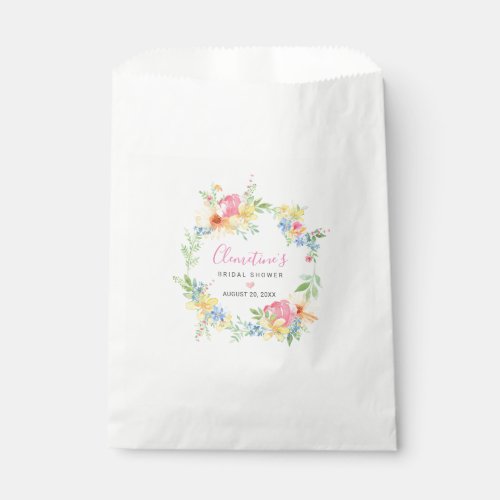 Rustic Pink Yellow Watercolor Floral Bridal Shower Favor Bag