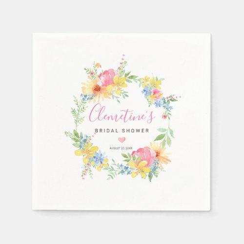 Rustic Pink Yellow Watercolor Floral Napkins