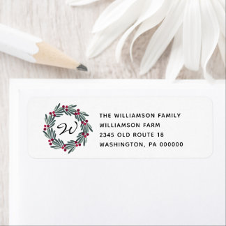 Rustic Pip Berry Wreath Christmas Return Address Label