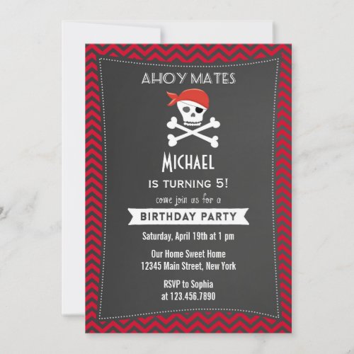 Rustic Pirate Birthday Invitation Red