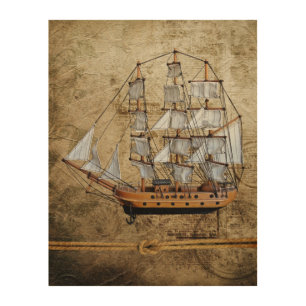 Rustic Pirate Ship Wood Wall Art