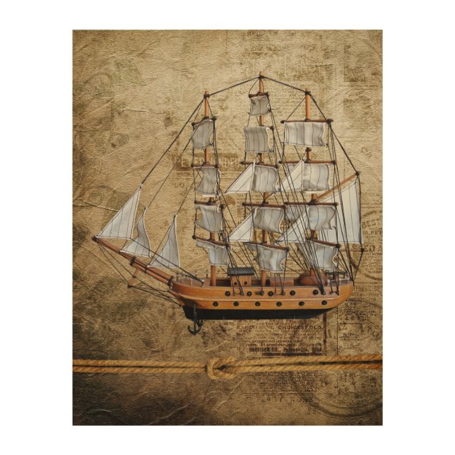 Rustic Pirate Ship Wood Wall Art (Front)