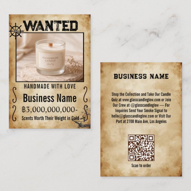 Rustic Pirate Wanted Poster Candle Business Card (Front/Back)