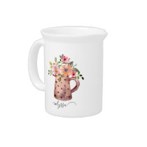 Rustic Pitcher Peach & Mauve Watercolor Floral