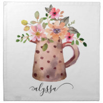 Rustic Pitcher Peach & Mauve Watercolor Floral Cloth Napkin