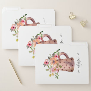 Rustic Pitcher Peach & Mauve Watercolor Floral File Folder