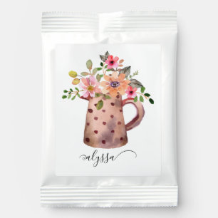 Rustic Pitcher Peach & Mauve Watercolor Floral Margarita Drink Mix