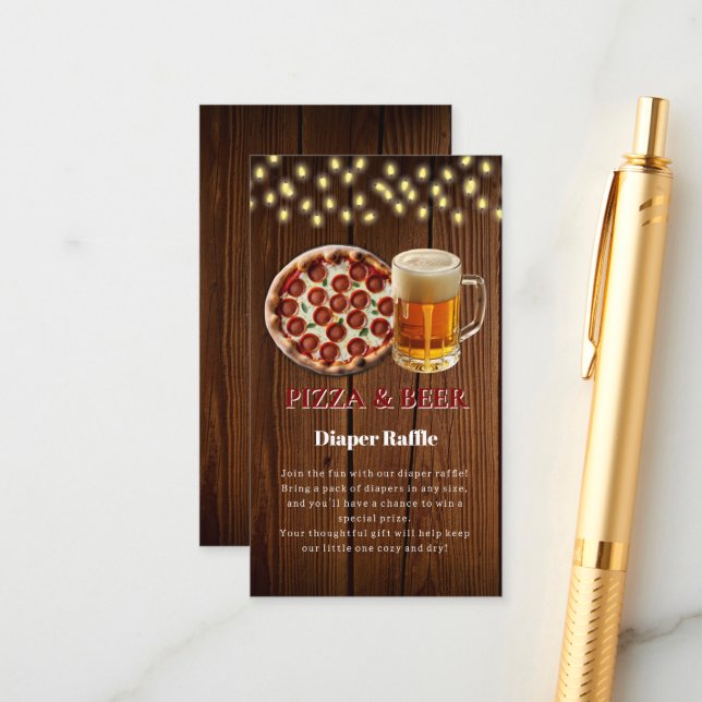 Rustic Pizza & Beer Baby Shower Enclosure Card (Front/Back In Situ)