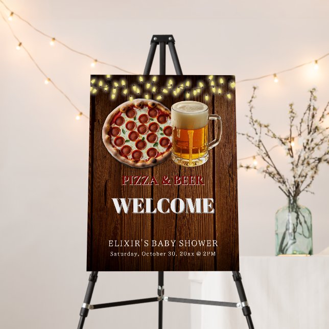 Rustic Pizza & Beer Baby Shower Foam Board (In Situ (Stand))
