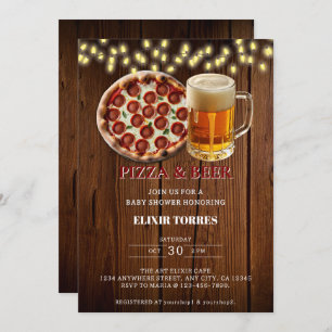 Rustic Pizza & Beer Baby Shower Invitation