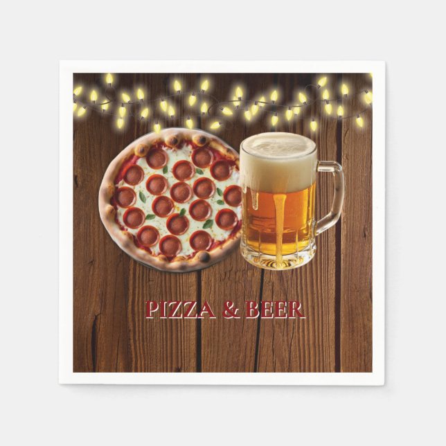 Rustic Pizza & Beer Baby Shower Napkins (Front)