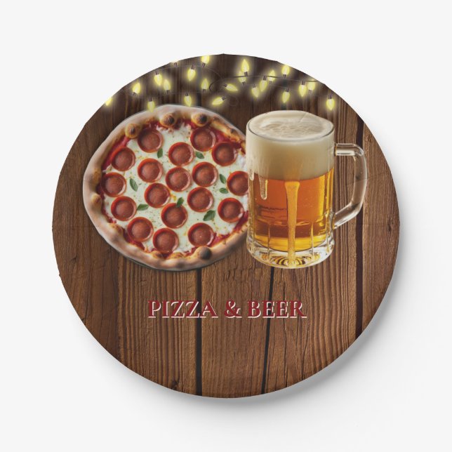 Rustic Pizza & Beer Baby Shower Paper Plates (Front)