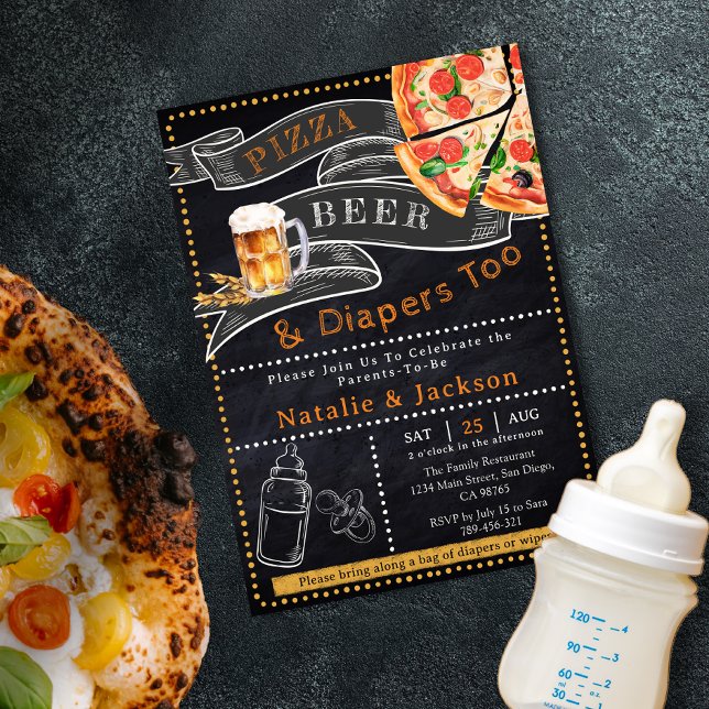 Rustic Pizza Beer & Diapers Baby Shower Invitation (Rustic Pizza Beer & Diapers Baby Shower Invitation)