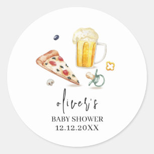 Rustic Pizza Beers Pacifier Baby Shower Classic Round Sticker