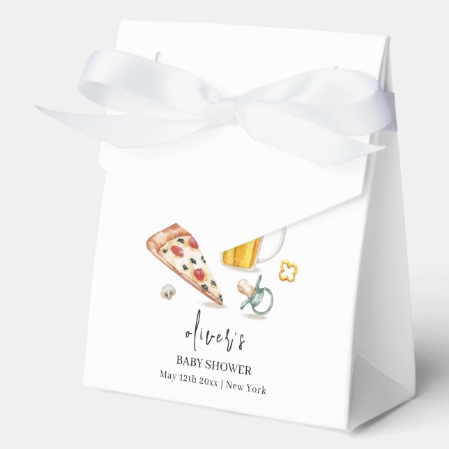Rustic Pizza Beers Pacifier Baby Shower  Favor Boxes (Front)