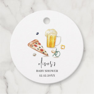 Rustic Pizza Beers Pacifier Baby Shower  Favor Tags
