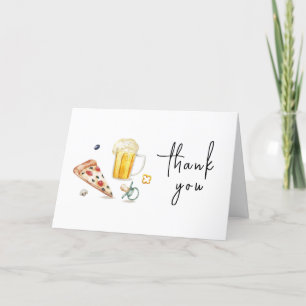 Rustic Pizza Beers Pacifier Baby Shower  Letterpress Thank You Card
