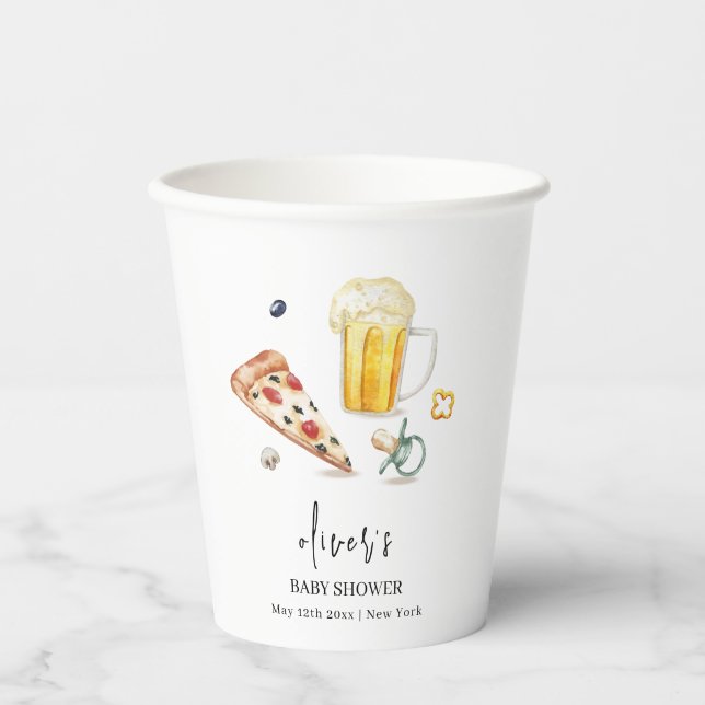 Rustic Pizza Beers Pacifier Baby Shower  Paper Cups (Front)