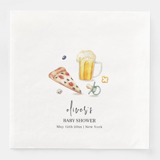 Rustic Pizza Beers Pacifier Baby Shower  Paper Dinner Napkins (Front)