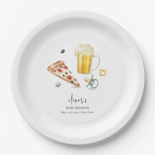 Rustic Pizza Beers Pacifier Baby Shower  Paper Plates