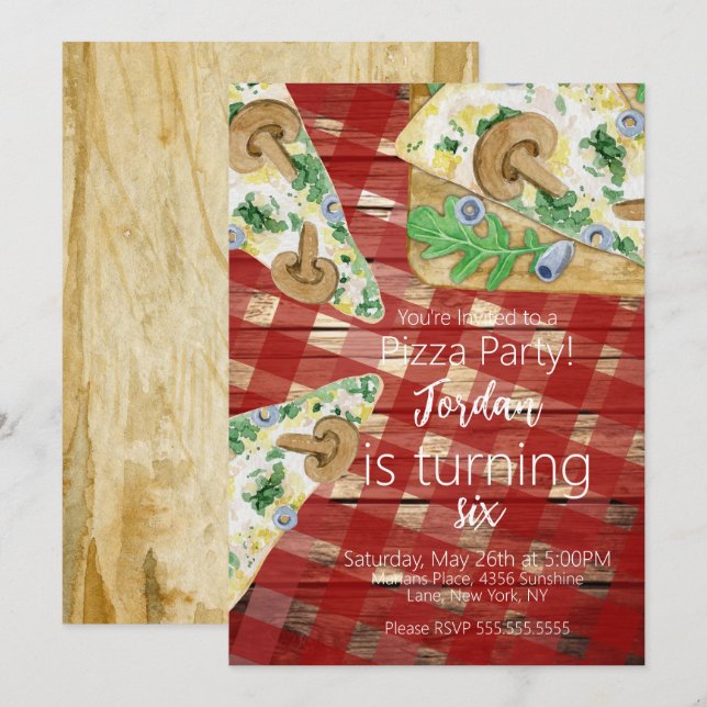 Rustic Pizza Slices Mushroom Birthday Party   Invitation (Front/Back)