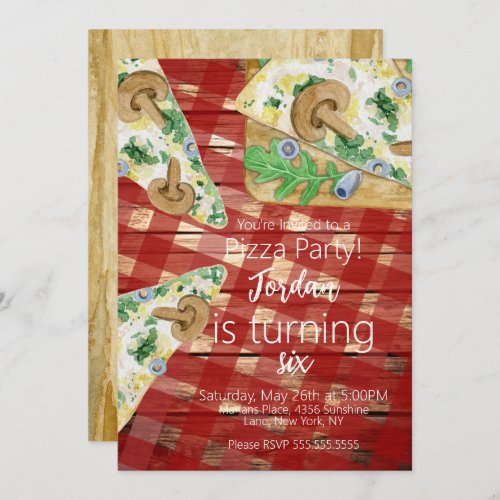 Rustic Pizza Slices Mushroom Birthday Party   Invitation