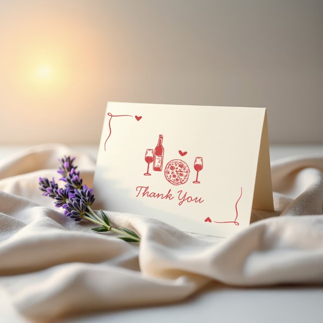 Rustic Pizza & Wine Bridal Showe Letterpress Thank You Card (Creator Uploaded)
