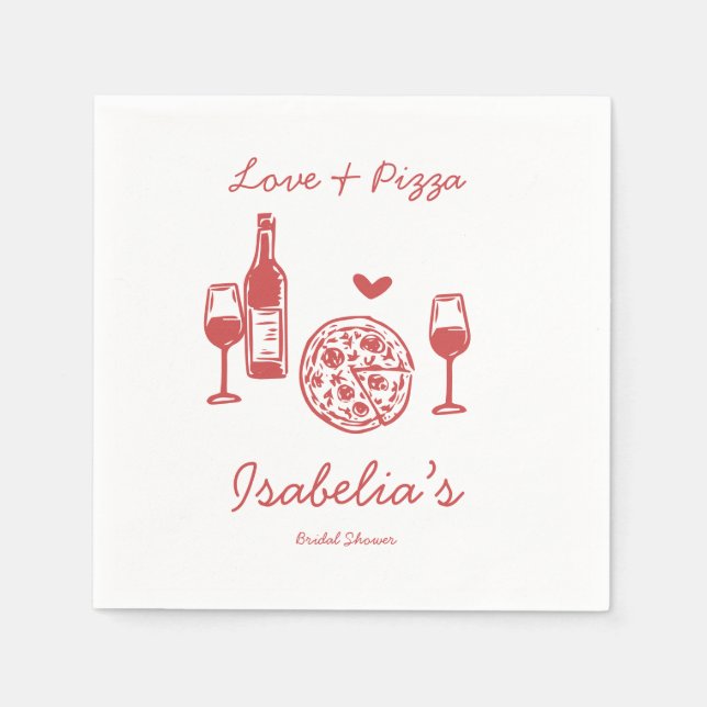 Rustic Pizza & Wine Bridal Shower Napkins (Front)