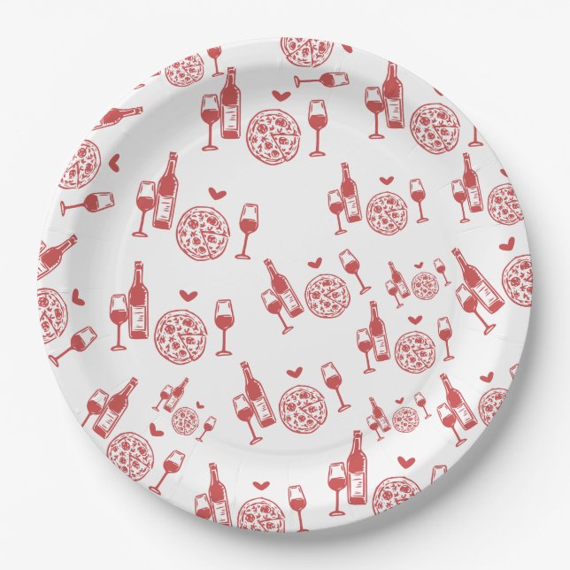 Rustic Pizza & Wine Bridal Shower  Paper Plates (Front)
