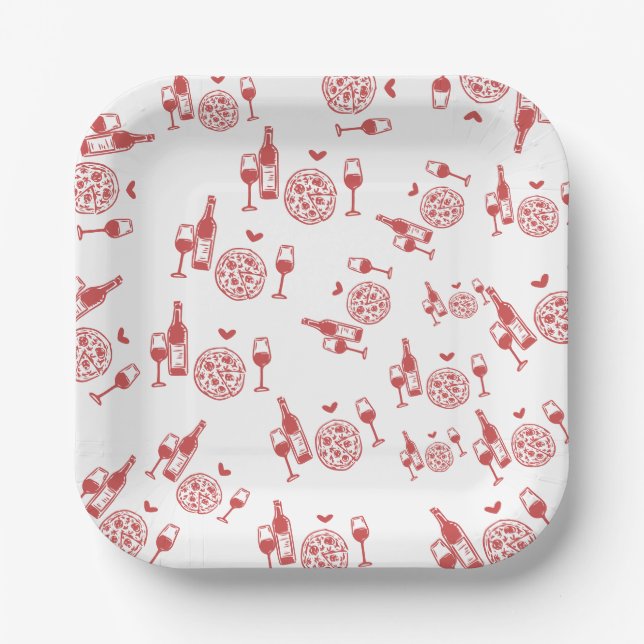 Rustic Pizza & Wine Bridal Shower  Paper Plates (Front)