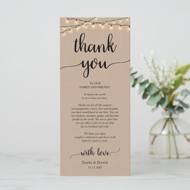 Rustic Place Setting Dinner Party Thank You Card (Standing Front)